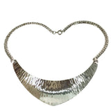 Napier Modernist Hammered Silver Tone Collar Necklace Boomerang Focal Point 4 Inches Wide 15 Inches Long