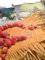 Coral Bead Necklace with Leather Closure Round Sponge Coral 12 mm to 7 mm 16 Inches Long 12 Inches Long Leather Tie Closure