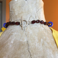 Bakelite Cherry Amber Beads Single Strand Choker Necklace Vintage Dutch Cobalt Blue Donut Shaped Dogon Trade Beads Sterling Silver Toggle Clasp 46.3 Grams 19 Inches Long