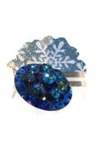 Blue Crystal Flower Pin with Channel Set Square Cut Glass Stones 3-D Flowers 1 1/2 Inches Round
