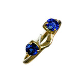Shadow Band Ring 14 Karat Yellow Gold 2 Synthetic Round Periwinkle Blue Sapphire 5.5 mm Enhancer Band 2.3 Grams Size 7