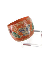 Butterfly Orange Cuff Bracelet Balinese Wood Painted Purple Red Flower 2 Inches Wide 7.5 Inches Circumference