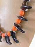 Bear Claws Orange Brown Crow Bead Necklace Vintage American 12 Wood Carved Claws 29 1/2 Inches Long