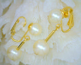 Faux Pearl Stud and Pearl Dangle Clip-On Earrings Top Pearl 8 mm Dangle Pearl 10 mm 1 Inch Long