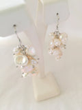 Cultured Freshwater Pearl Cluster Dangle Earrings White Keshi Sterling Silver 1 3/4 Inches Long