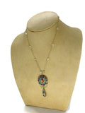 Aquamarine by the yard Necklace with Vintage Micro Mosaic Pendant 14 Karat Gold-Filled Chain 18 Inches Long 2 Inches Long Pendant