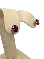 Rubellite Tourmaline 14 Karat Yellow Gold Solitaire Earrings 8 mm 6-Prongs Mounting Fiction Post Backs 1.95 Carats each
