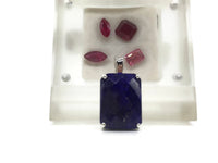 Lapis Lazuli Sterling Silver Pendant Emerald Cut Checkerboard 12.50 Carats 4 Prong Floral Scroll Basket Setting 13 mm Wide 18 mm Long