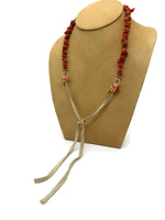 Red Coral Bead Necklace with Leather Closure Round Sponge Coral 12 mm to 7 mm 16 Inches Long 12 Inches Long Leather Tie Closure