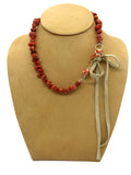 Red Coral Bead Necklace with Leather Closure Round Sponge Coral 12 mm to 7 mm 16 Inches Long 12 Inches Long Leather Tie Closure