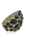 Black and Gold Filigree Bracelet Gold Metal Hinged 2.5 Inches Wide Tapers down to 1/2 of an Inch, 7 Inches Long Inside