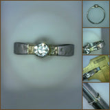 Diamond Palladium 14 Karat Gold Engagement Ring  Textured Engraved Finish Brilliant 3 mm Round VS1 Diamond Bezel Set 2.7 Grams 3-5 mm Thick Size 5