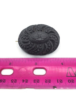 Antique Bog-Wood Mourning Jewelry Oval Pin Victorian High Relief Flower Motif Coffee Brown 1.75 Inches Long 1.5 Inches Wide 17 mm Thick