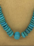 Turquoise Bead and Sterling Silver Single Strand Women's Necklace 50-Grams 25 Inches Long