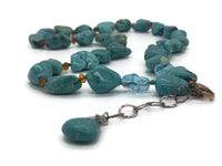 Large Turquoise Nugget and Amber Bead Adjustable Single Strand Necklace 58 Grams 21 Inches Long Extension Chain 2 Inches Long