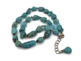 Large Turquoise Nugget and Amber Bead Adjustable Single Strand Necklace 58 Grams 21 Inches Long Extension Chain 2 Inches Long