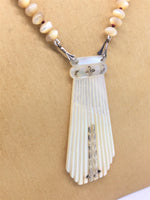 Mother of Pearl Bead and Pendant Necklace Single Strand Sterling Silver Filigree Clasp 32 Grams 18 Inches Long