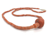 Mediterranean Coral Single Strand Necklace 120 Red-Orange Beads Sterling Sliver Filigree Clasp 16 Grams 20 Inches Long