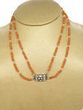 Carnelian 2-Strand Necklace with Swarovski Crystal Vintage Rhinestone Clasp Brilliant Orange Faceted Beads 18 Inches Long and 19 Inches Long