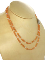 Carnelian 2-Strand Necklace with Swarovski Crystal Vintage Rhinestone Clasp Brilliant Orange Faceted Beads 18 Inches Long and 19 Inches Long