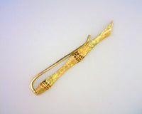 Vintage Bamboo Stick Tie Bar Engraved 14 Karat Gold Florentine Finish Bright Polished 4.9 Grams 5 mm Wide 1.75 Inches Long