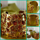 Vintage Givenchy Logo Cuff Bracelet Gold Plated Yellow Gripoix Crystals 1987 2 3/4 Inches Wide 7 1/8 Inches Long
