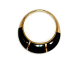 Dome Ring 18 Karat Yellow Gold Black Onyx Inlaid Mid-20th Century 1960's Gold Jewelry 3 Black Onyx Stones Inlaid 7.15 Grams Size 7 1/4