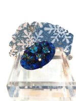 Blue Crystal Flower Pin with Channel Set Square Cut Glass Stones 3-D Flowers 1 1/2 Inches Round