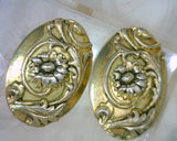 Whiting & Davis Co. Oval Clip-on Earrings Sunflower Motif Antiqued Finish Gold Metal 0.94 Inches Wide 1.26 Inches Long
