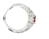 Ruby Diamond Ring 14 Karat White Gold Prong-Set Oval Ruby 8 mm x 6 mm 0.70 Carat 80 Pave-Set 1.5 mm Round Diamonds 1.04 CTW Shank 4.5 mm Thick Size 6
