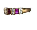 Ruby Diamond Band Ring 14 Karat Yellow Gold Celebrity Owner Kathy Bates 6 Ruby Baguettes 0.42 Carat 8 Diamonds 0.28 Ctw 4.8 Grams Size 6 3/4