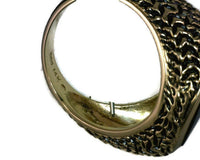 Men's Vintage Ring Black Onyx 14 Karat Yellow Gold Brutalist-Textured Shapes Black Enamel Finish Mid-20th Century Jewelry 12.4 Grams Size 10.25