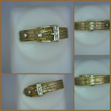 Vintage Diamond and Hand Woven Gold Belt Buckle Ring Band Two Tone Yellow White 18 Karat Gold 5 Diamonds 0.08 Carat 4.5 mm Wide 4.66 Grams Size 7.5