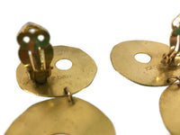 Woodstock Golden 3-Discs Dangle Earrings Modernist Signed ROZ Balkin Clip-On Ear Backs 19.1 Grams 1 Inch Wide 3 7/8 Inch Long
