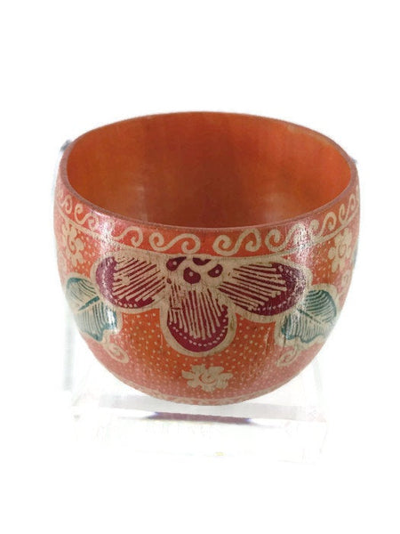 Butterfly Orange Cuff Bracelet Balinese Wood Painted Purple Red Flower 2 Inches Wide 7.5 Inches Circumference