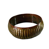 Vintage Brass and Copper Ribbed African Bracelet Mid-20th Century 36.55 Grams 1 1/4 Inches Wide 8 Inches Inside