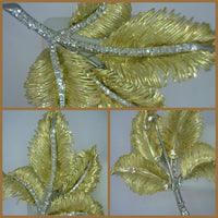 Vintage Diamond 18 Karat Two Tone Gold Leaf Pin Made in Italy 8 Grams 2 Inches Wide 2.4 Inches Long