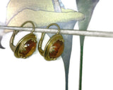 Honey Amber Cabochon Dangle Earrings 22 Karat Gold Bezel Setting Celebrity Owner Kathy Bates 3/4 Inch Long