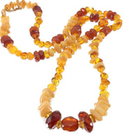 Long Amber Single Strand Necklace 14/20 Gold-filled Clasp Vintage Golden Amber Beads Yellow Transparent Nuggets Creamy Opaque Chips 27 Grams 28 Inches Long