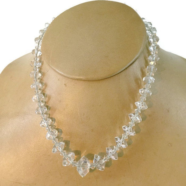 Vintage Crystal Bead Single Strand Necklace 66 Roundel Cut Crystals Strung on Sterling Silver Chain 12 mm - 9 mm Spring Ring Clasp 36 Grams 18 Inches