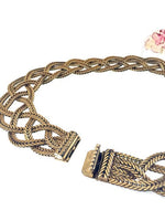 Gold Metal Braided Flat Snake Chain 4-Strands Choker Necklace Stamped Sandor 1 Inch Wide 17 Inches Long