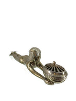 Egyptian Revival Incense Burner Brass Silver Plated Women lying on stomach arms out holding Incense Burner Stamped MADE IN JAPAN 11 Inches Long