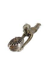 Egyptian Revival Incense Burner Brass Silver Plated Women lying on stomach arms out holding Incense Burner Stamped MADE IN JAPAN 11 Inches Long