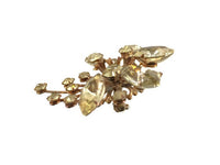 Vintage Yellow Diamond Color Rhinestone Celestial Brooch Marquise and Round-cut stones with Hand set Metal Prongs Gold Patina 1 1/2 Inches wide 2 1/4 Inches Long
