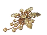Vintage Yellow Diamond Color Rhinestone Celestial Brooch Marquise and Round-cut stones with Hand set Metal Prongs Gold Patina 1 1/2 Inches wide 2 1/4 Inches Long
