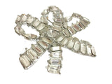 Art Deco Rhinestone Bow Brooch 96 Various Shaped Clear Stones Emerald Marquise Round Set In Rhodium-Plated White Metal 2 1/4 Inches Wide 2 1/2 Inches Long