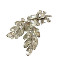 Three-Dimensional Floral Design Brooch Clear Foil Back Rhinestones Marquise Round Hand-set Metal Prongs 1 1/2 Inches Wide 2 1/4 Inches Long