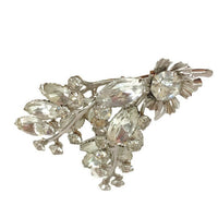 Three-Dimensional Floral Design Brooch Clear Foil Back Rhinestones Marquise Round Hand-set Metal Prongs 1 1/2 Inches Wide 2 1/4 Inches Long