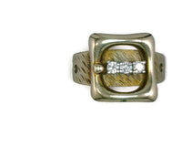 Vintage Diamond Belt Buckle Ring 14 Karat Yellow Gold 3 Round Diamonds 0.09 CTW 5.9 Grams Size 6.5