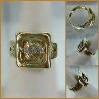 Vintage Diamond Belt Buckle Ring 14 Karat Yellow Gold 3 Round Diamonds 0.09 CTW 5.9 Grams Size 6.5